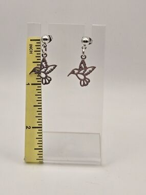 Sterling Silver Hummingbird Drop Earrings - Silver